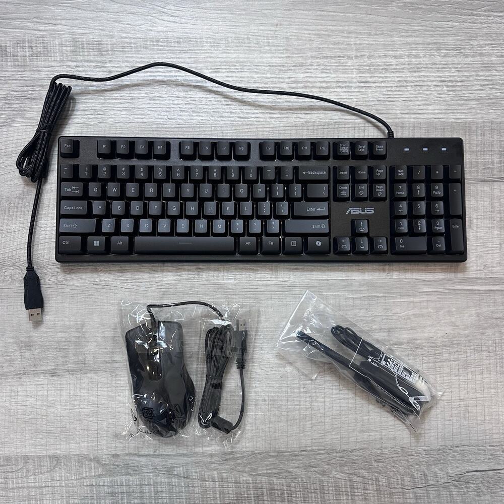 NEW ASUS K710 Wired USB Keyboard Black QWERTY M12 Mouse & WI-FI Antennas Bundle